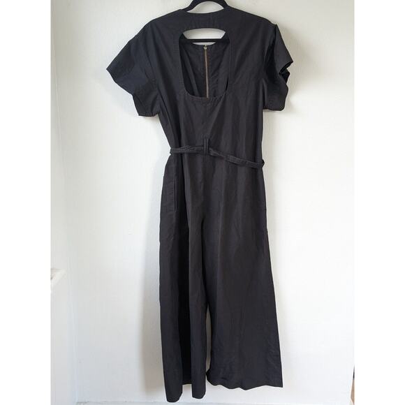 3:1 Phillip Lim Size 6 Flared Cut Out Jumpsuit Black Belted Short Sleeves - Picture 4 of 15